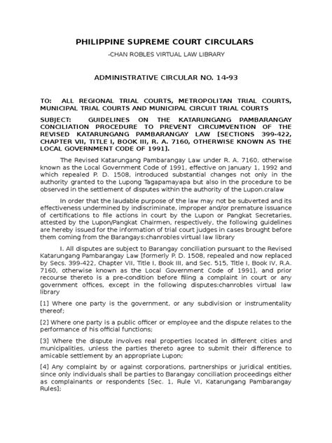 PHILIPPINE SUPREME COURT CIRCULARS .